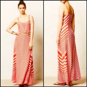 Anthro Lilka Red Chevron Stripe Maxi Dress